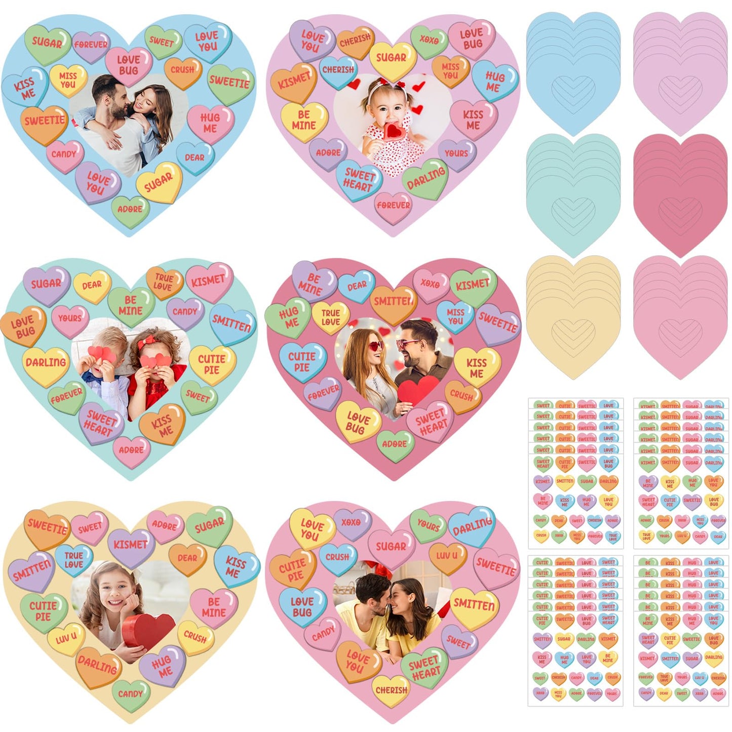 Lonfliness 36 Set Valentines Day Craft Kits Conversation Heart DIY Picture Frame Craft Valentines Photo Frame Heart Sticker Art