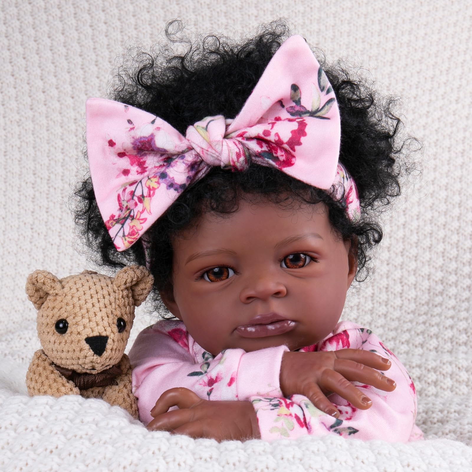 Aori Reborn Baby Dolls Black - 20 Inch Lifelike Black American Girl, Realistic Soft Vinyl Newborn Dolls With Weighted Cloth Body, Set For Kids 3+