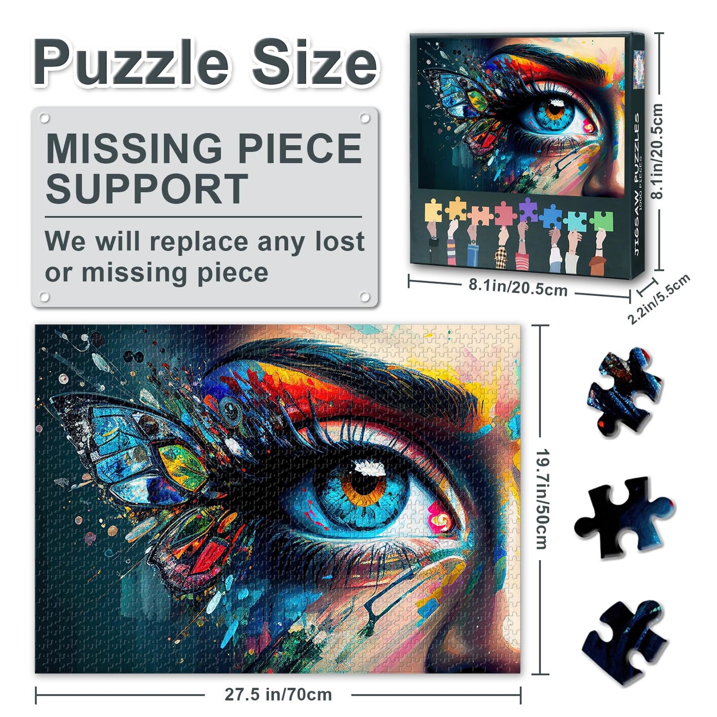 Butterfly Eyes Puzzles, Koi Eye Puzzles For Adults 1000 Pieces, Abstract Art Eye Puzzle, Glass Eye 1000 Piece Jigsaw Puzzle With