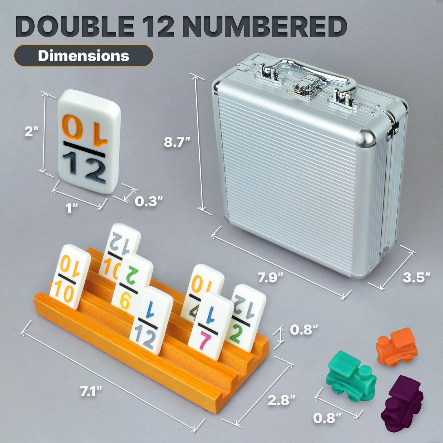 Queensell Mexican Train Dominoes Set With Numbers And 4 Holders - Wooden Hub And Tiles Holders - Double 12 With Numbers (D12 Num