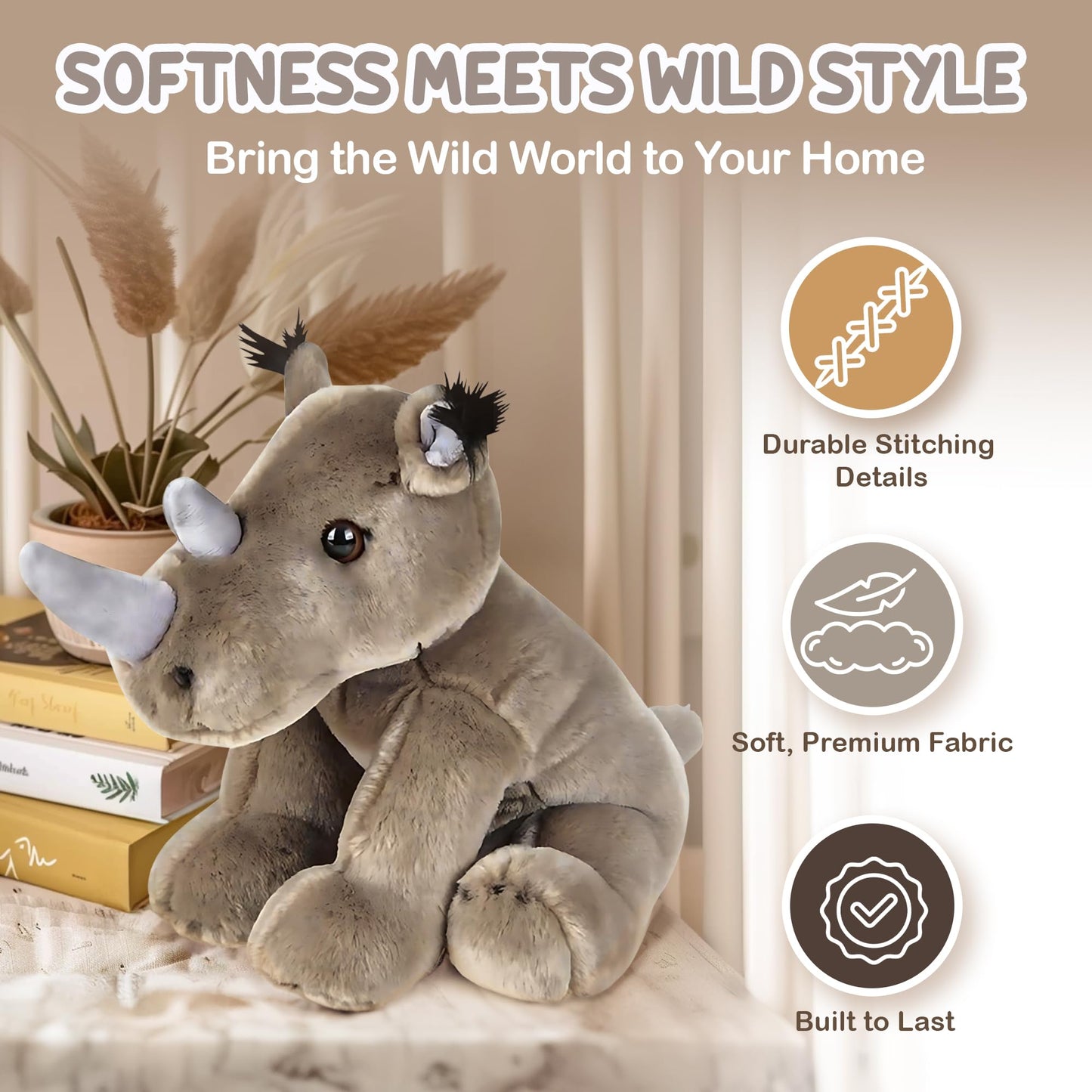 Forest & Twelfth 12'' Stuffed Rhinoceros Plush, Heirloom Collection Stuffed Animal, Premium Materials, Best Gift For Kids Age 3+