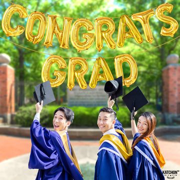 Katchon, Gold Congrats Grad Balloons - 16 Inch | Congrats Grad Banner Balloons For Graduation Decorations Class Of 2025 | Congratulations Balloons For Graduation Balloons Class Of 2025 Decorations