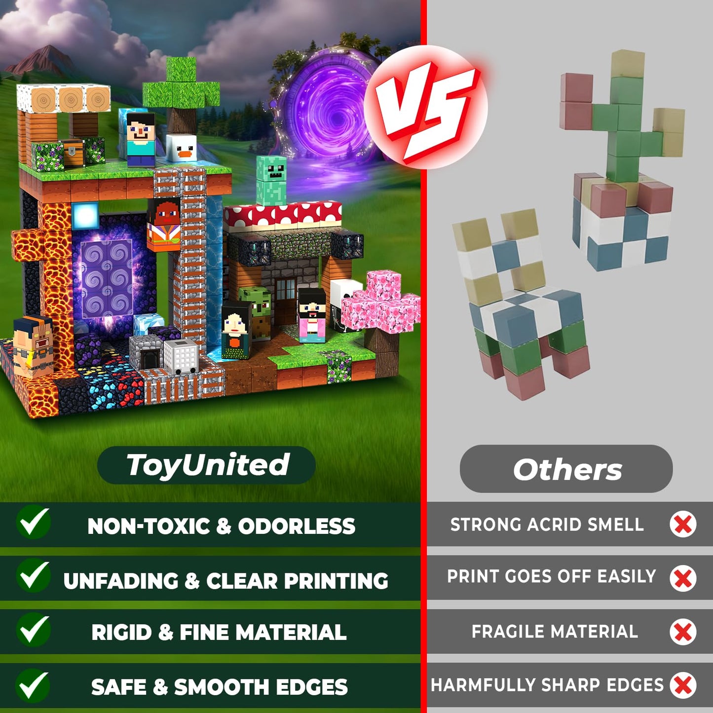 ToyUnited 300PCS Magnetic Blocks - Magnet Building Blocks, Stacking Magents Cubes Toys Adventure Set Theme, STEM Montessori Sens