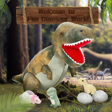 Morismos Dinosaur Stuffed Animal With Babies,23.6'' Big Mommy Stuffed Dinosaur With 3 Baby Dinosaur Stuffed Toys, 3 Dino Egg Toy