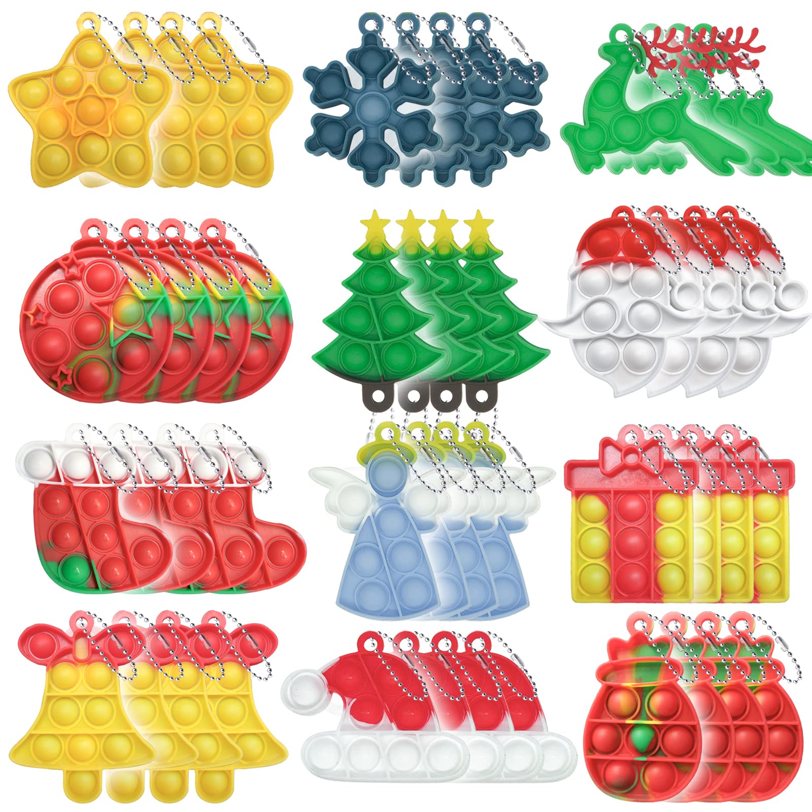 Christmas Mini Push Pop Bubble Fidget Toy, Keychain Bubble Pop Desk Toy, Fidget Keychain Relieve Anxiety Stress Pop Fidget Toy (60Pcs)
