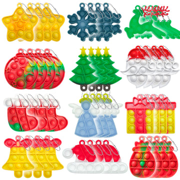 Christmas Mini Push Pop Bubble Fidget Toy, Keychain Bubble Pop Desk Toy, Fidget Keychain Relieve Anxiety Stress Pop Fidget Toy (60Pcs)