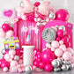 Pink Balloon Garland Arch Kit, Hot Pink Silver Balloon Arch With Disco And Bow Foil Balloon For Theme Party Girl Birthday Party Baby Shower Princess Decorations