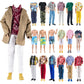 E-Ting 10-Item Trench Coat Pack = 5 Sets Fashion Casual Wear Clothes Outfit +5 Pairs Shoes For Boy Doll Random Style (Khaki Long Jacket Overcoat + Casual Wear Clothes +Swim Trunks)