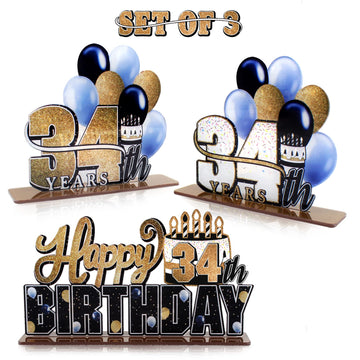 Lingteer Happy 34Th Birthday Gold Acrylic Table Topper Centerpieces Set - Cheers To 34 Years Old Birthday 34Th Bday Party Gift Decorations.