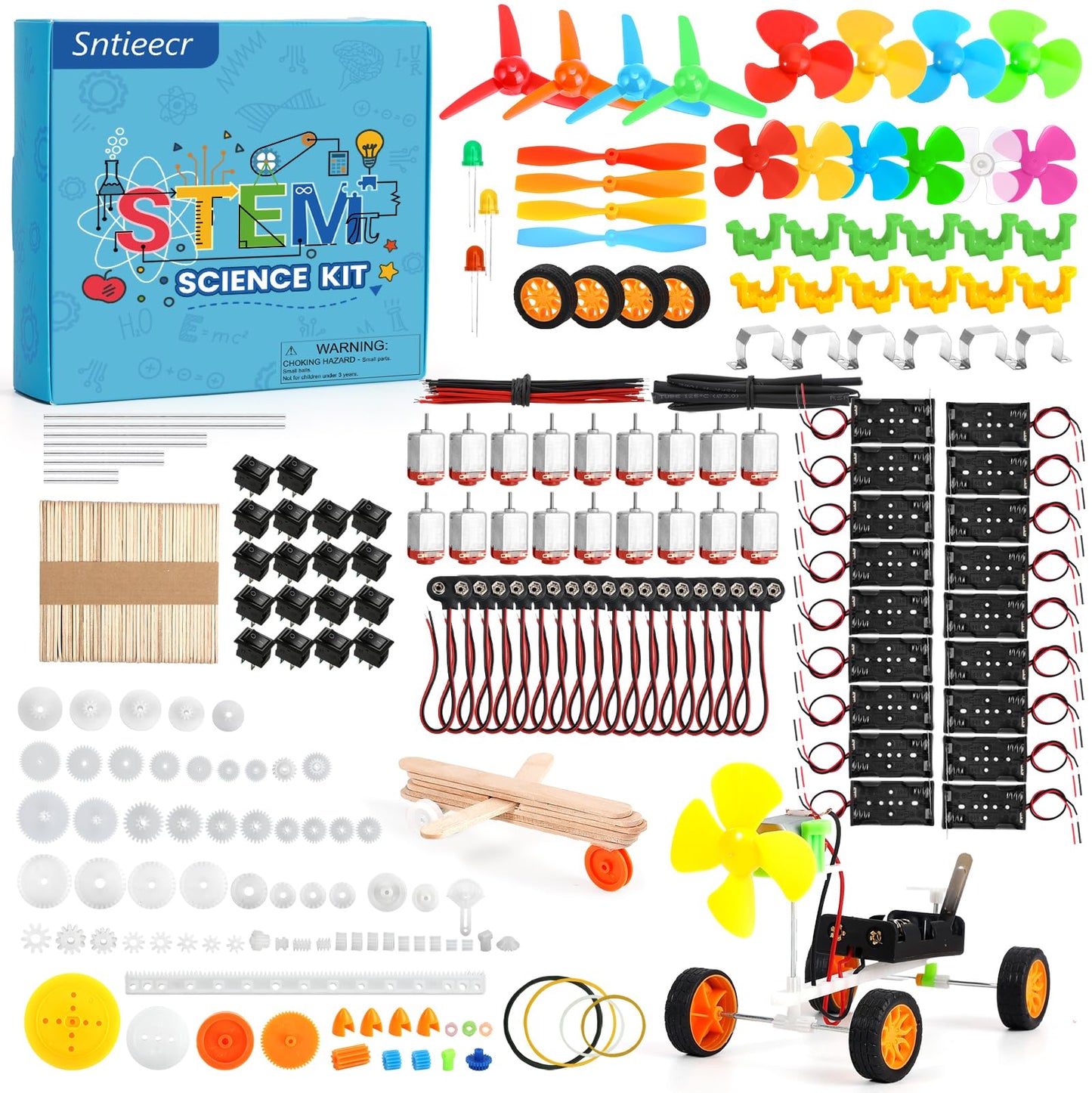 Sntieecr 276Pcs Dc Motor Kit, Mini Electric Circuit Kit For Diy Science Projects With Motors, Led Light, Vanes Propeller, Aa Battery Holder, Plastic Gears, Gift For Kids