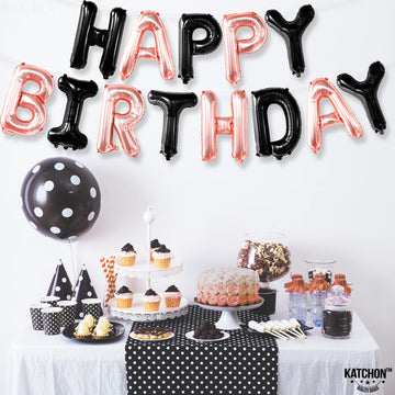 Katchon, Happy Birthday Balloons - 16 Inch | Rose Gold And Black Birthday Banner | Black And Rose Gold Balloons, Happy Birthday Decorations | Happy Birthday Sign, Black And Rose Gold Party Decorations