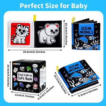 Okooko Soft Baby Books Black And White High Contrast 12Pcs Soft Cloth Books Bath Books Crinkle Washable Non-Toxic Early Education Preschool Learning Toy For Newborns Babies Infants Toddlers Kids