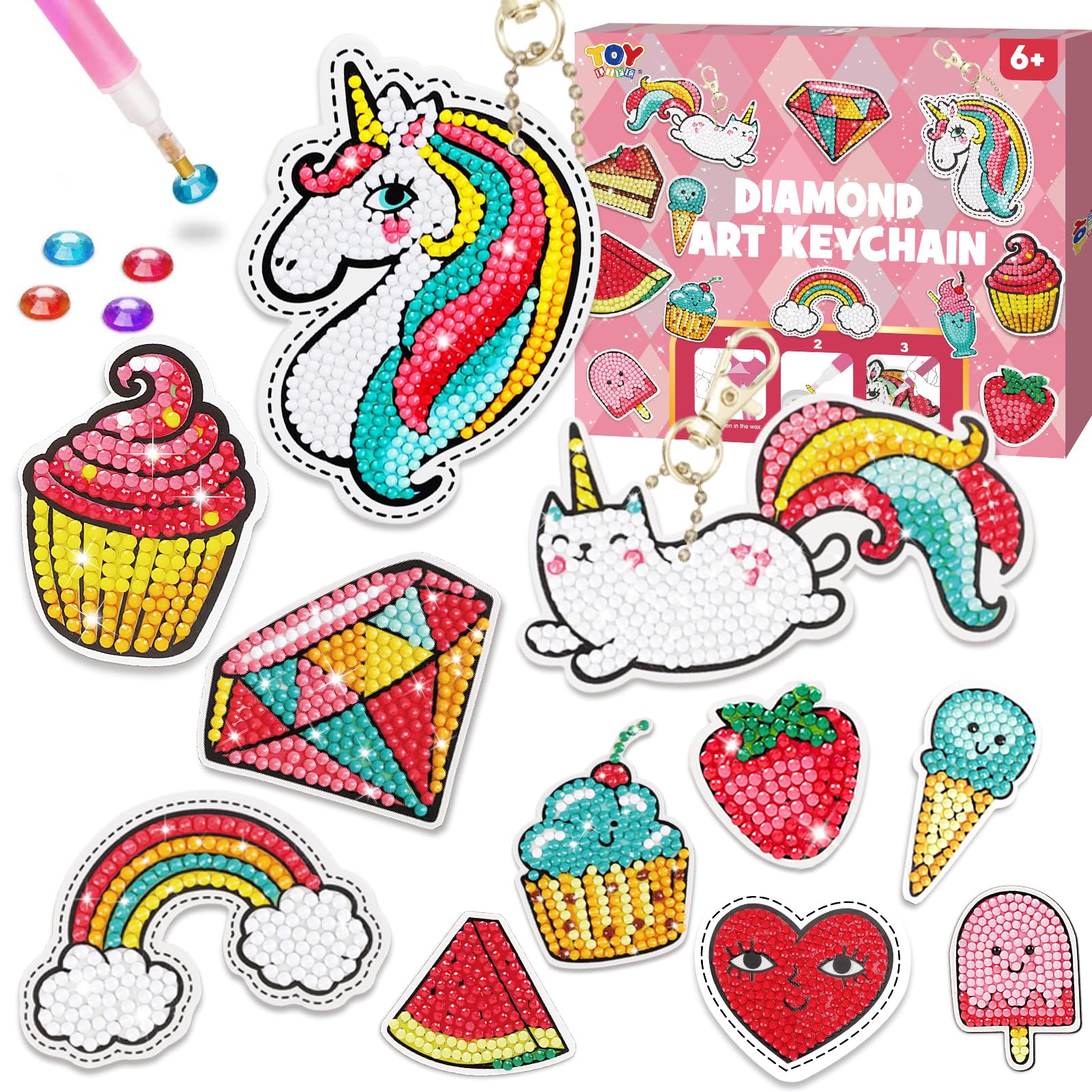 TOY Life Diamond Art Kits for Kids with Keychains, Unicorn Diamond Painting Kits for Kids, Gem Art Diamond Dots for Girls Age 8-