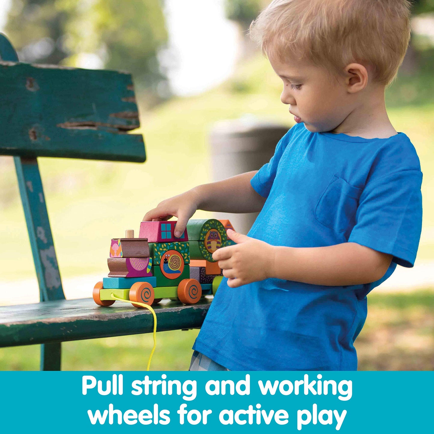 Oops Fun Forest & City Train - Wooden Pull Along Toy And Stacking Puzzle For Toddlers