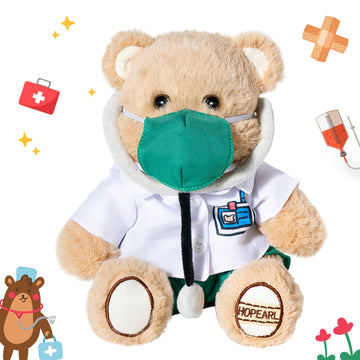 Hopearl Professional Dr. Bear Stuffed Animal Toy With Detachable Doctor Suit Uniform, White Coat, Stethoscope And Mask, Medical 