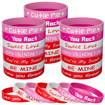 Morcheiong 42 Pieces Valentine's Day Party Favors Rubber Bracelets Pink Red Classic Silicone Wristbands for Kids Adults Valentin