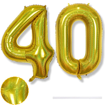 40 Balloon Laser Gold, Self Inflating 40 Inch Number 40 Mylar Balloon Globos Dorados Decor For Men, Foil Helium Iridescent Big 4