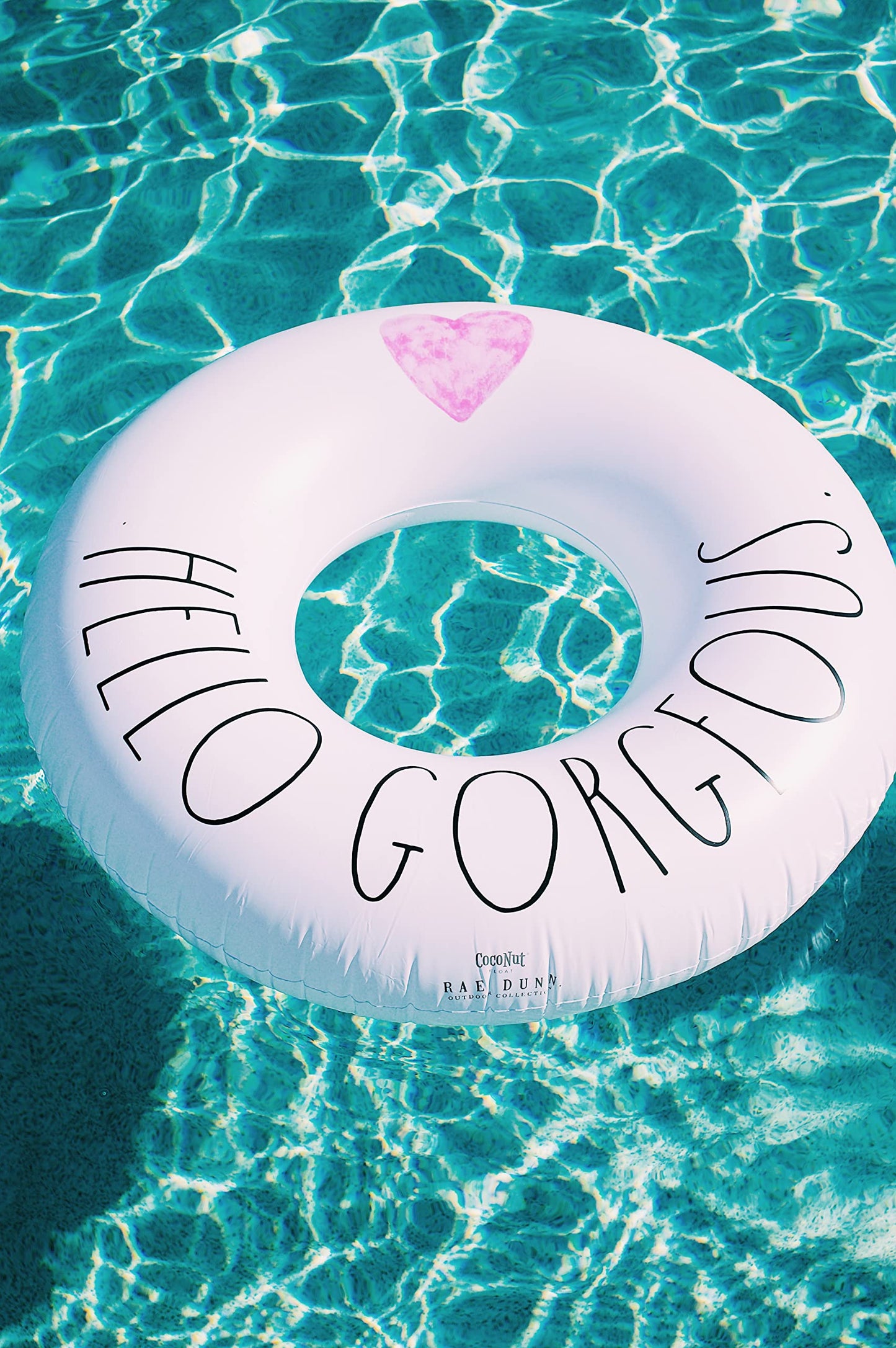 Rae Dunn x CocoNut Float Ring Float - mature-themed Size Large 48 Inch Inflatable Raft & Durable Water Inner Tube - Stable Ride-On for Summer Parties & Swim Events (Hello Gorgeous.)