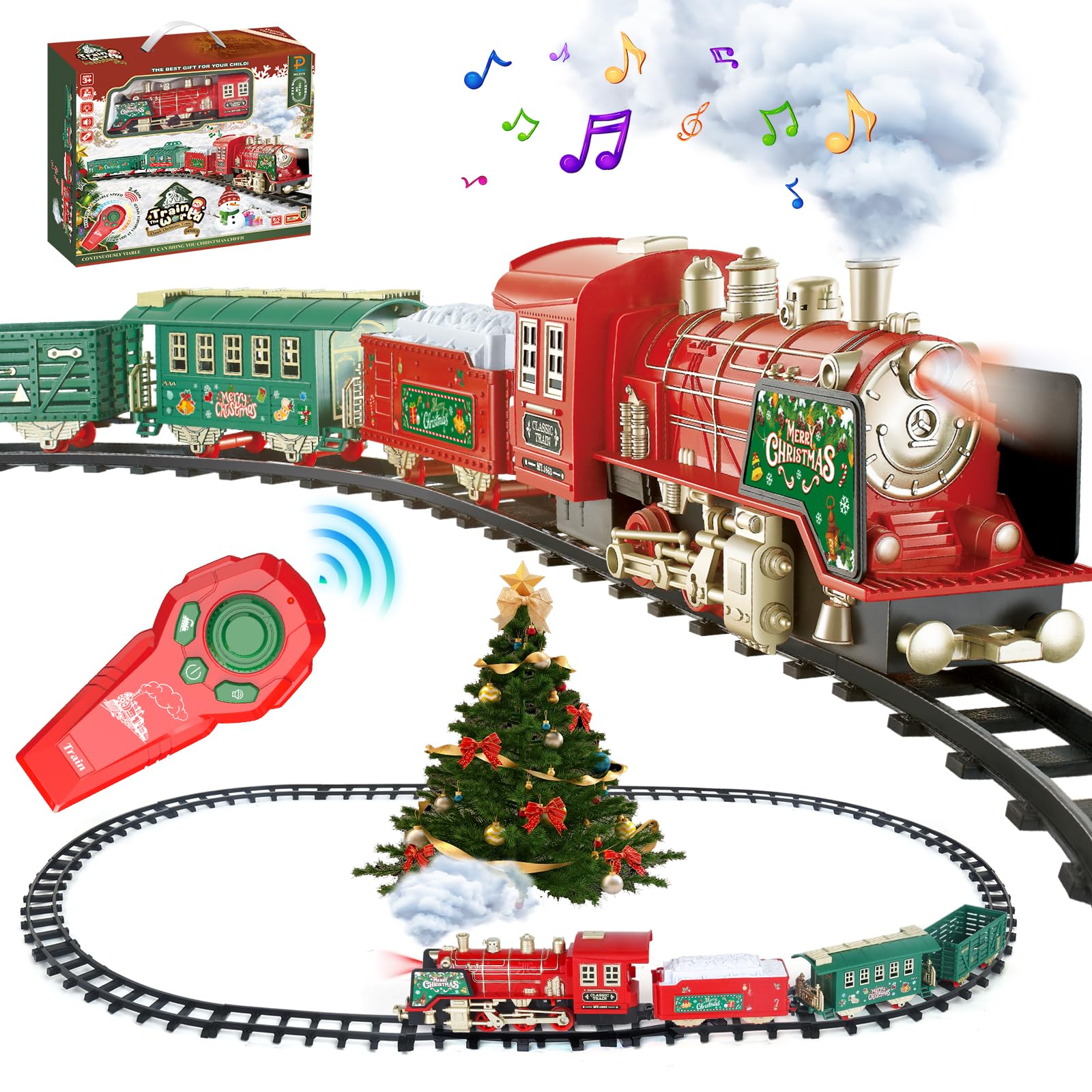 Elf Train PaLeyFer Christmas Train Set - Remote Control Electric Train with Smok ...
