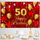 50th Birthday Backdrop Banner Decorations Red and Gold for Women Men Happy 50 Years Old Bday Background Photography Party Decor