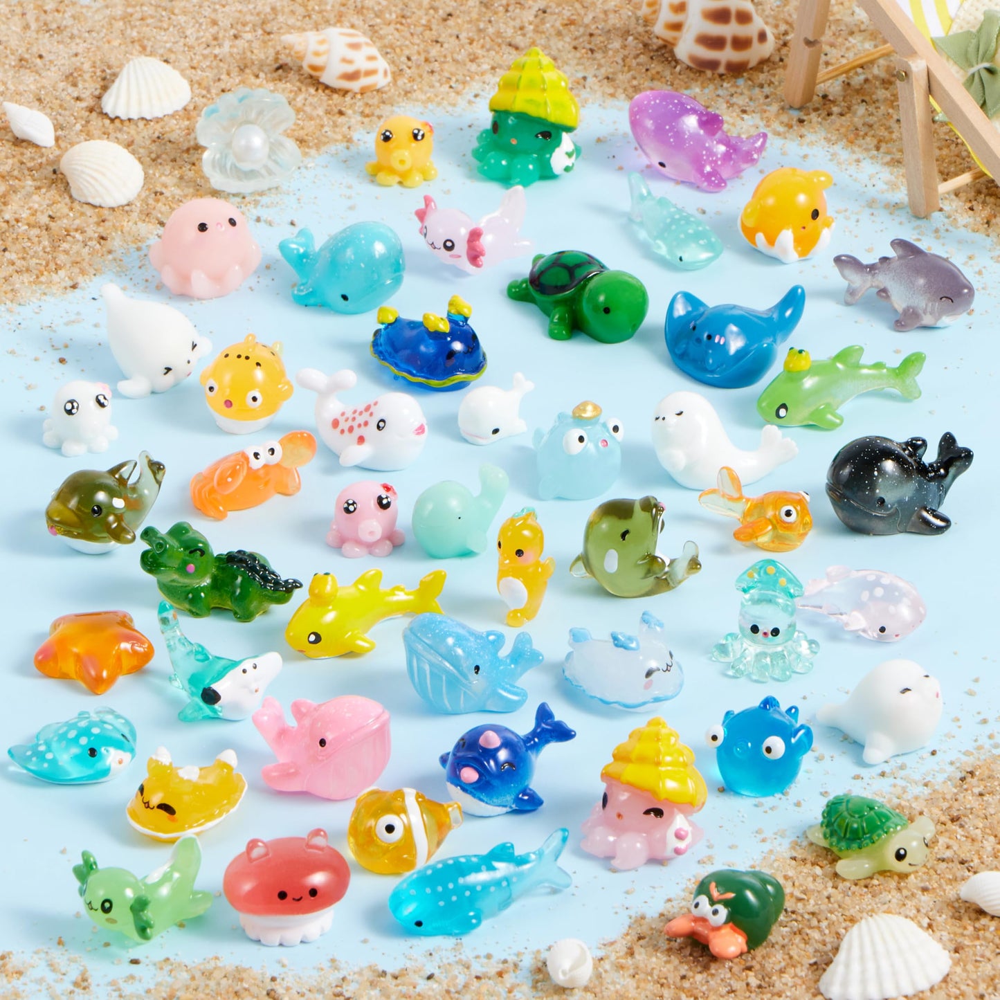 Joyin 50 Pcs Mini Ocean Resin Animals Figures, Mini Sea Animal Figurines For Cute Garden Decorations, Slime Charms For Crafts, D