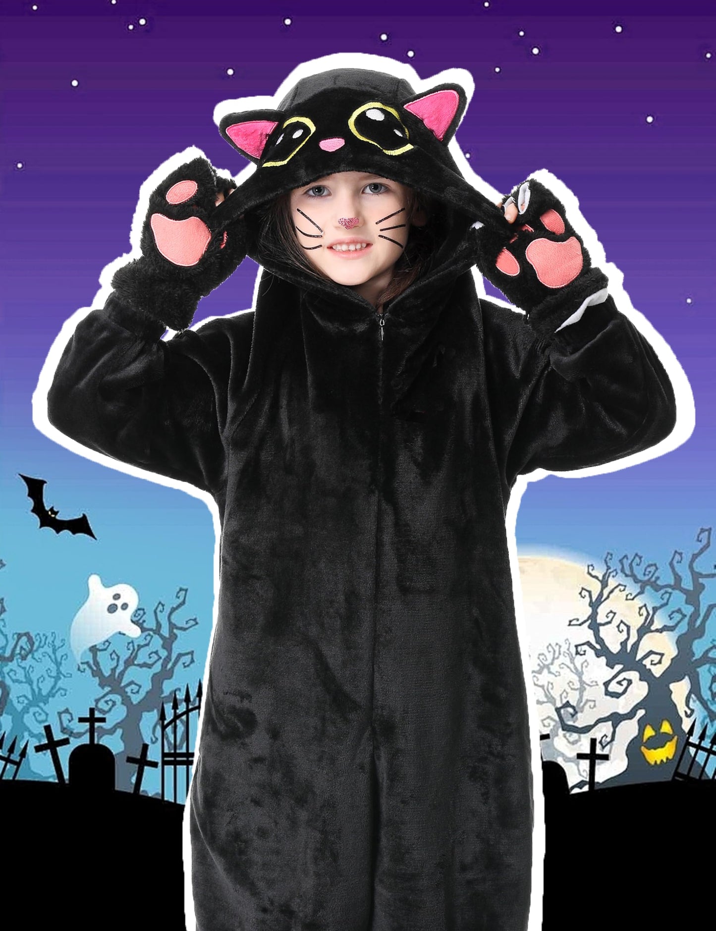 Resiwai Black Cat Costume For Kids Girls Kitten Costume Kids Cat Onesie Halloween Black Cat Costumes For Kids