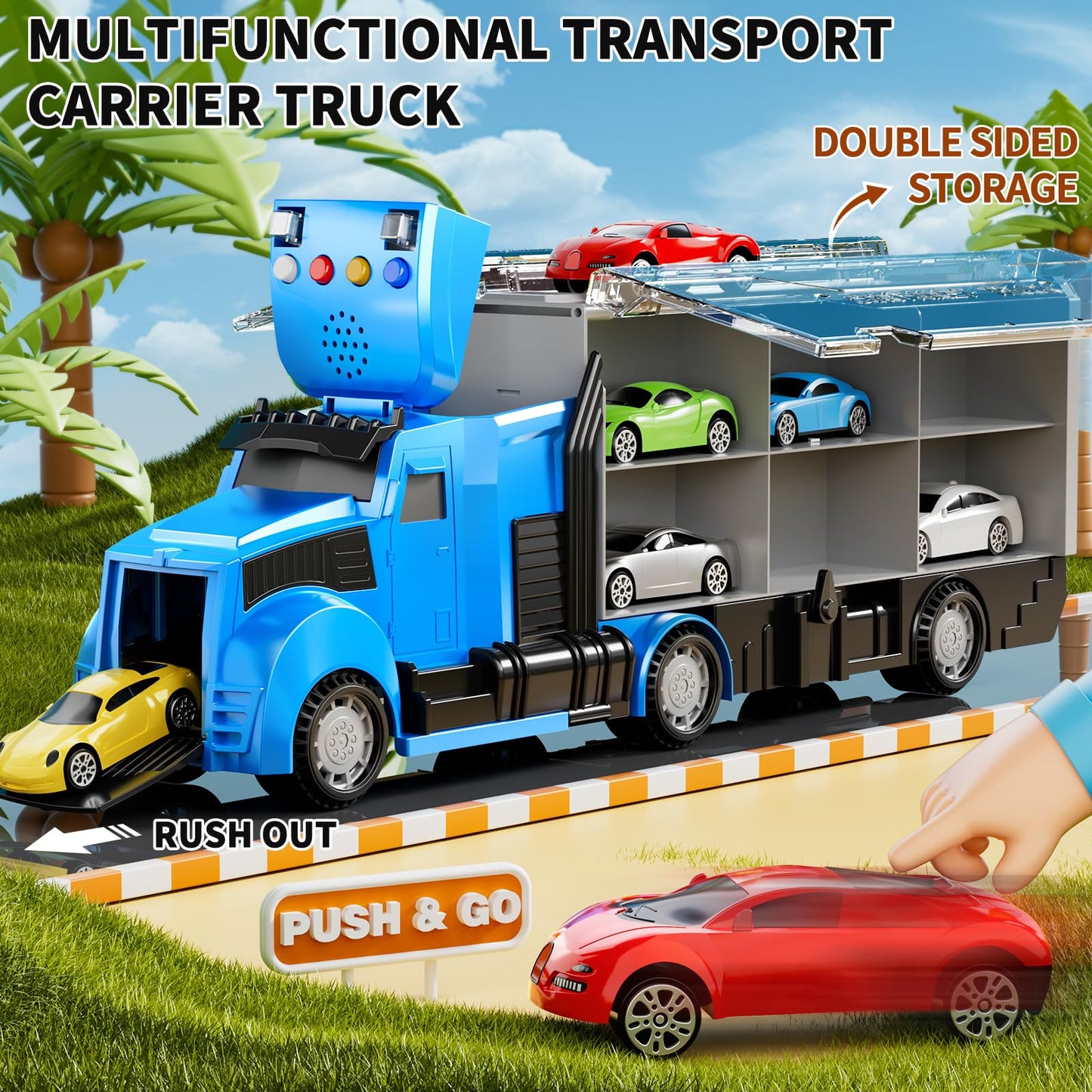 NIPLOOOW Racing Trucks Toy Set with Play Mat, Carrier Truck Play Vehicles Set for 3 4 5 6 Years Old Boys Kids, Die-Cast Car Toy