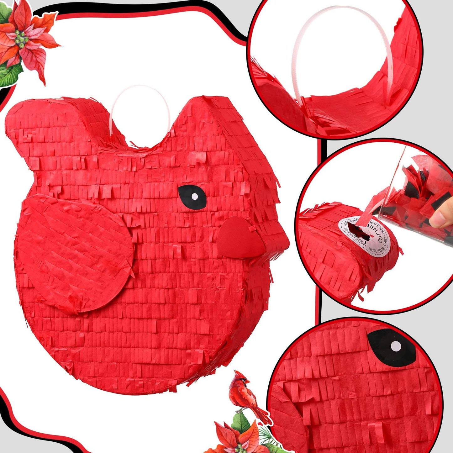 Seenelling Cardinal Piata Christmas Cardinal Bird Themed Piata for Fiesta Party Supplies Christmas Festivals Holiday Photo Props