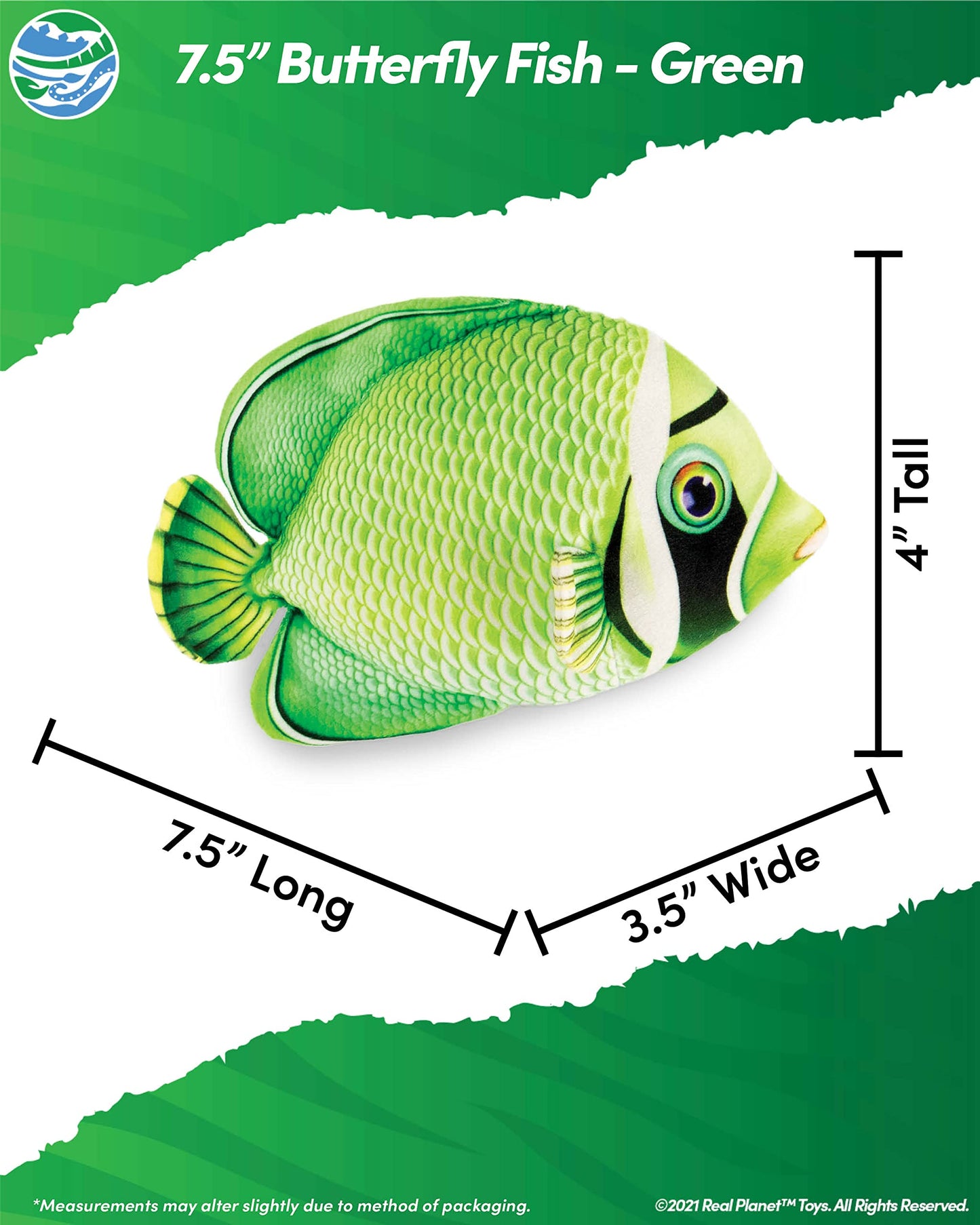 Real Planet Sea Life Plush - Soft Stuffed Animal Gift For Kids All Ages, Sea Ocean Fishing Plushie, Christmas Birthday Gifts (Green Butterfly Fish, 13') (7.5' Long)