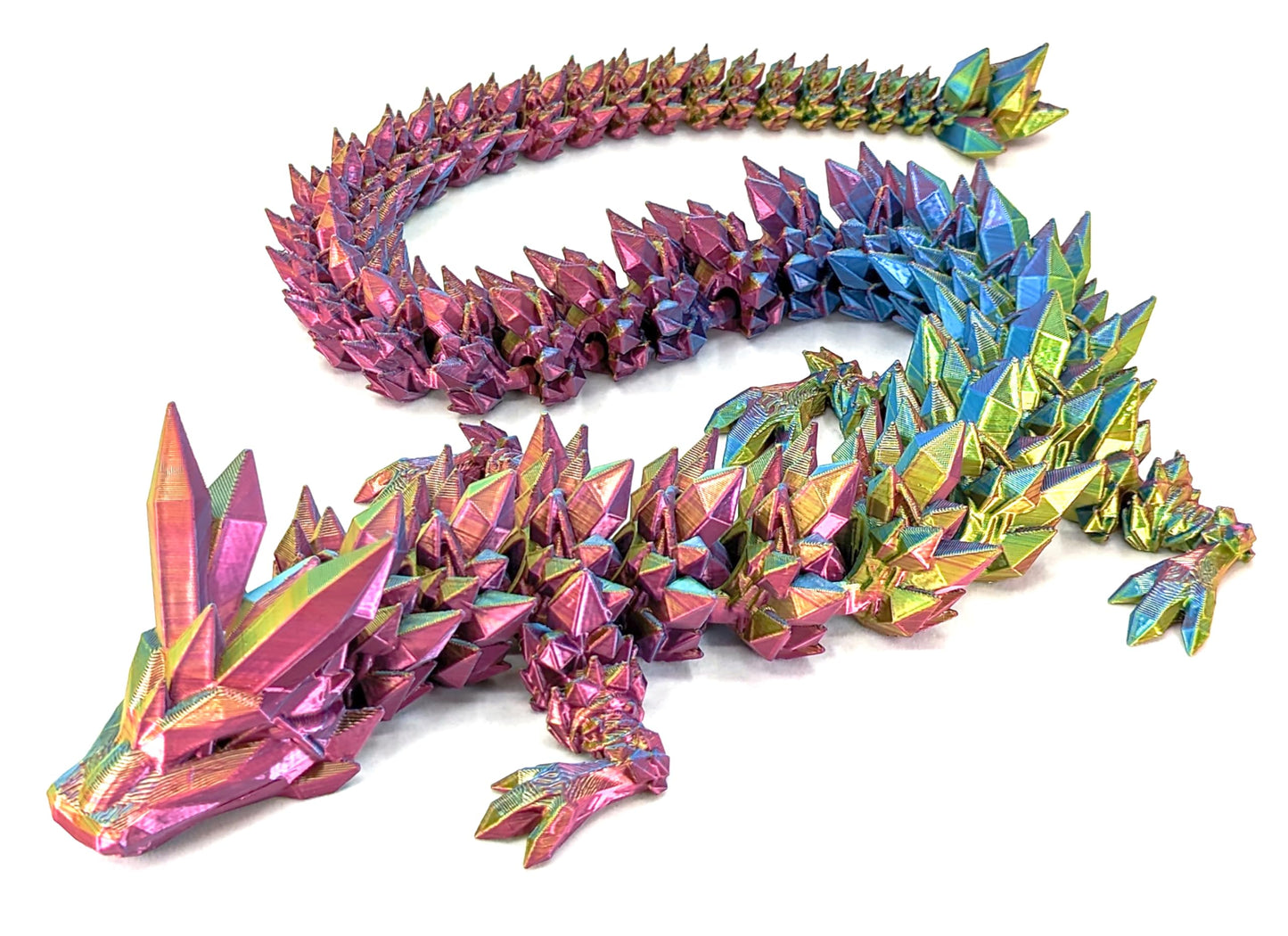 Subpoly Large 24 Articulated Crystal Dragon - Multi Color 3D Printed Plastic Dragon Figure - Rainbow Pearlescent Colors - Interlocked Body Segments and Legs (Large 24  Pastel Rainbow)