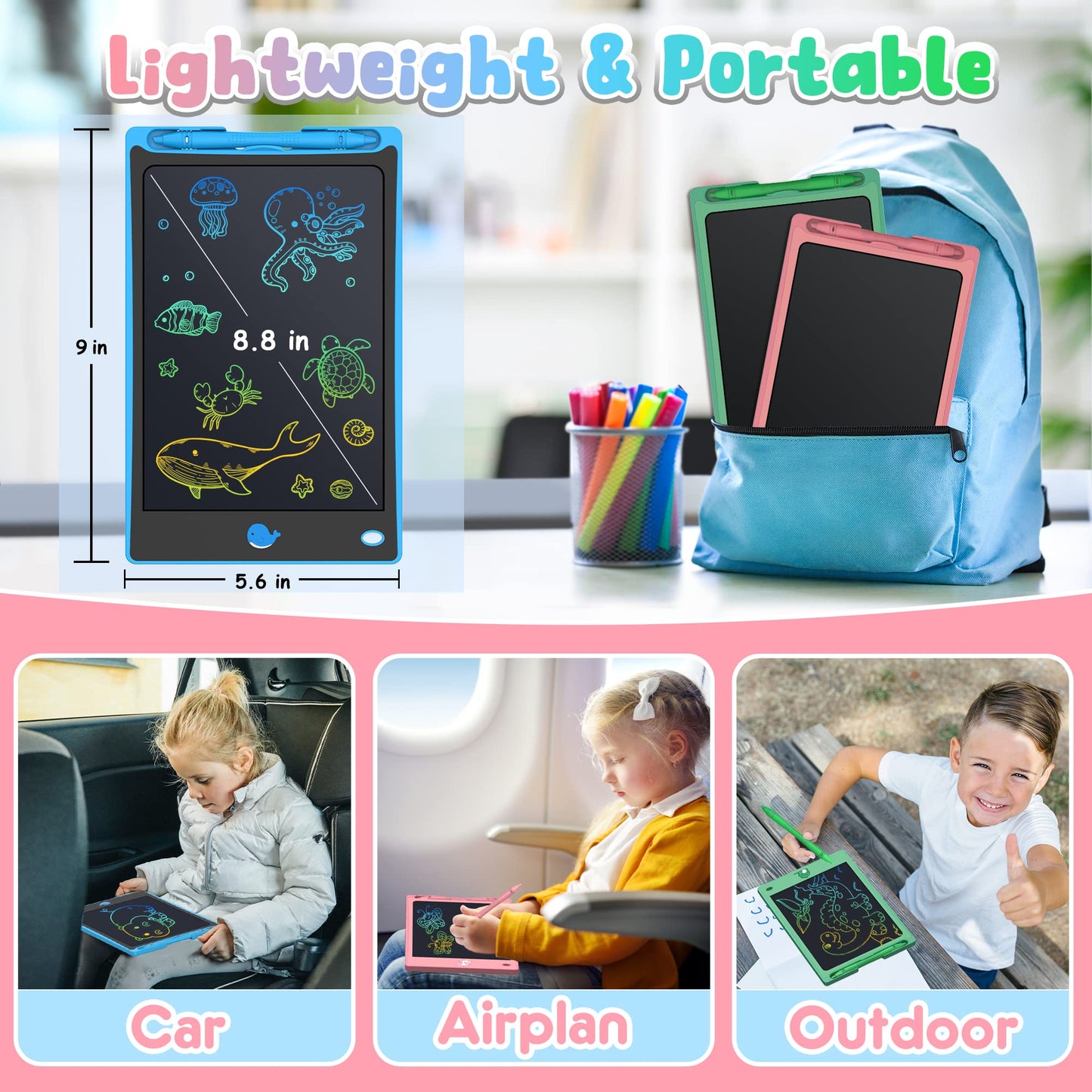 FLUESTON Toys LCD Writing Tablet Toddler,Toys for Boys Girls 3 4 5 6 7 8year,8.8 Inch 3pcs in 1 Pack Drawing Pad Toy Christmas B