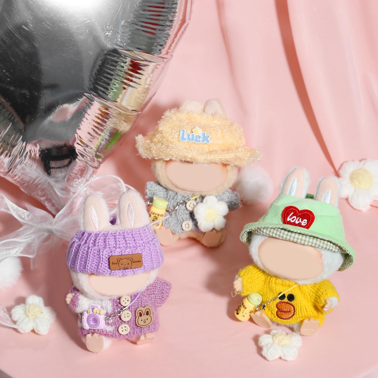 3-Piece Doll Clothes Designer - Kawaii Knit Sweater Set for 17cm Doll  Cute Doll Outfit with Accessories for Dress-Up or Display - Yellow (No Doll)