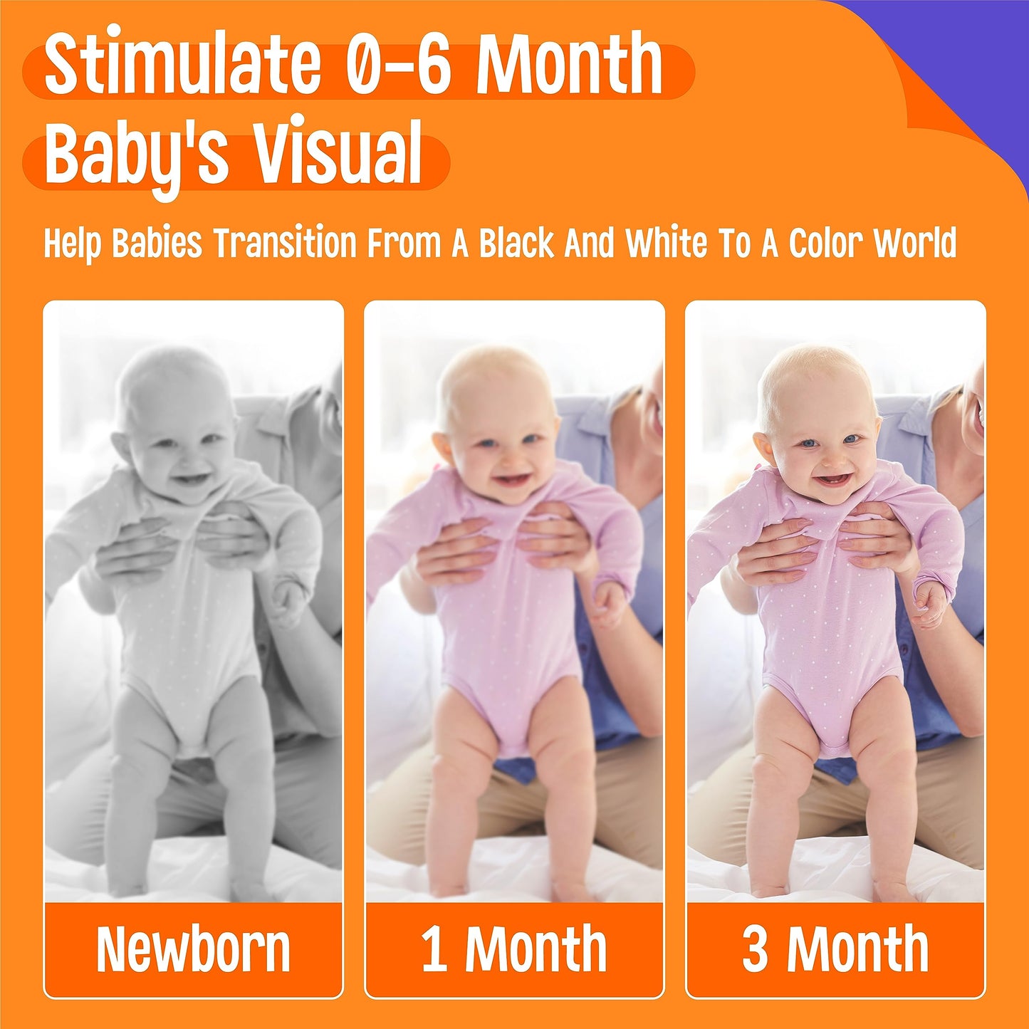 100 Pages Black White Colorful Baby Visual Stimulus Flashcard, 50 Pcs High Contrast Baby Flashcards Sensory Toys For Newborn Infant Gift (2 Levels 0-6 Months, 5.5” X 5.5”)