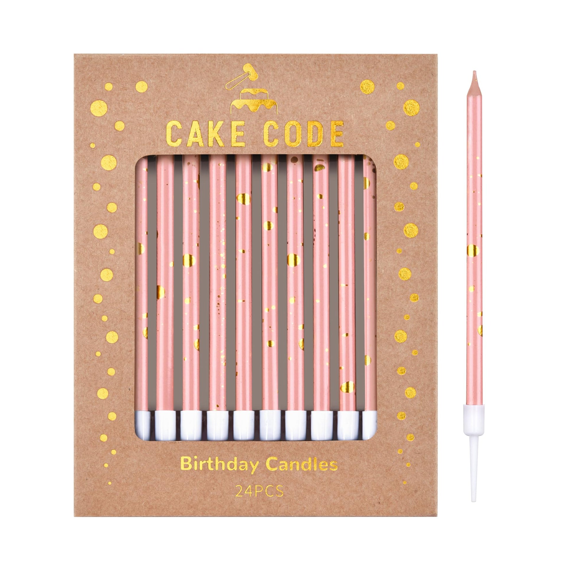 CAKE CODE 24-Count Pink Gold Long Thin Birthday Candles, Cake Candles, Birthday Parties, Wedding Decorations, Party Candles