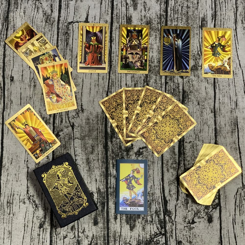 Sunhhx Tarot Cards, 78 Tarot Cards Deck Pvc Waterproof Wrinkle Resistant Gold Foil Classic Tarot Cards With English Instructions