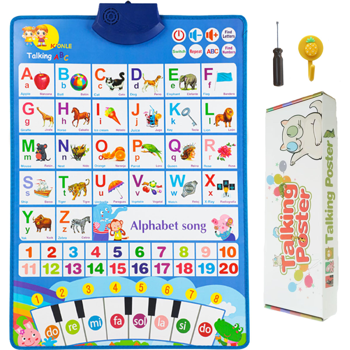 EDLumos Educational Talking Toy Spanish English Wall Chart Piano Music Poster Numbers 120 Kids Montessori Toys Interactive Edu