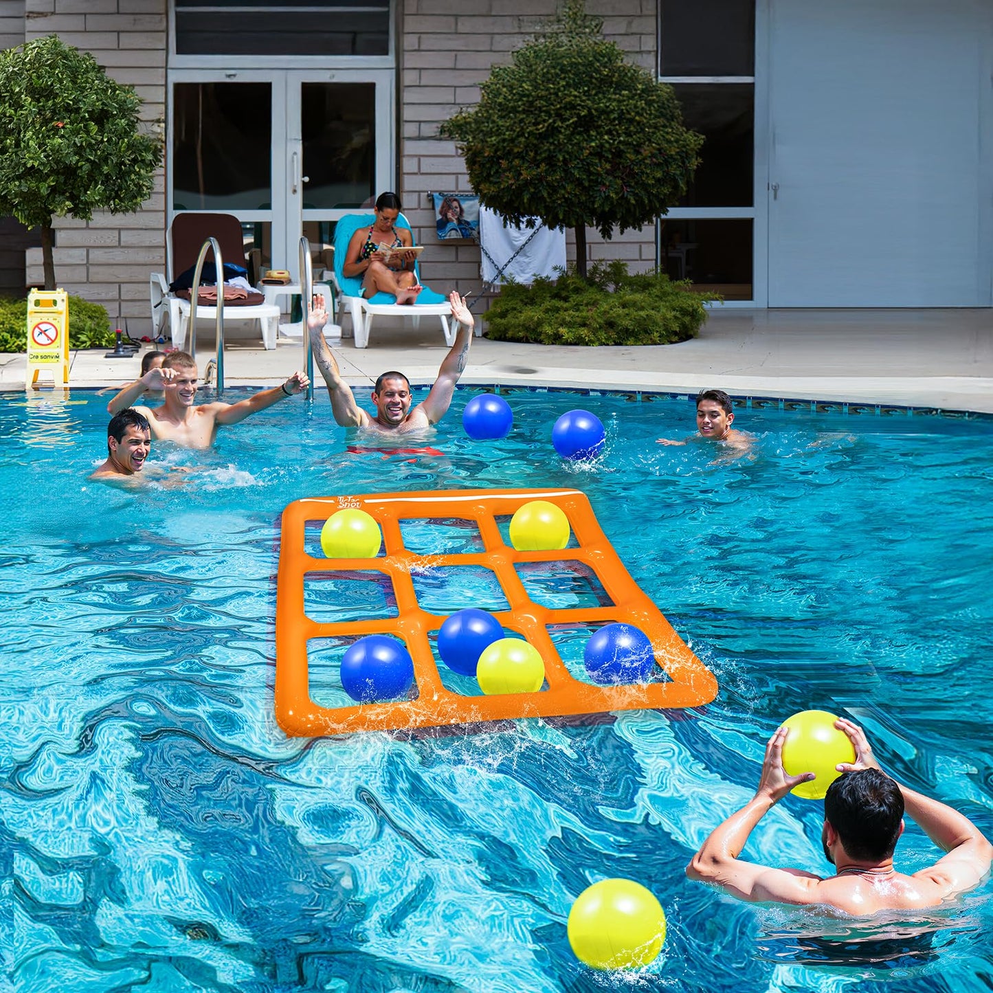 TicTac Shot Inflatable Pool Toy Set - Tic-Tac-Toe with 10 Balls, Orange, 56" x 54", Ideal for 2-10 Players, Fun for Kids and