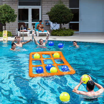TicTac Shot Inflatable Pool Toy Set - Tic-Tac-Toe with 10 Balls, Orange, 56" x 54", Ideal for 2-10 Players, Fun for Kids and