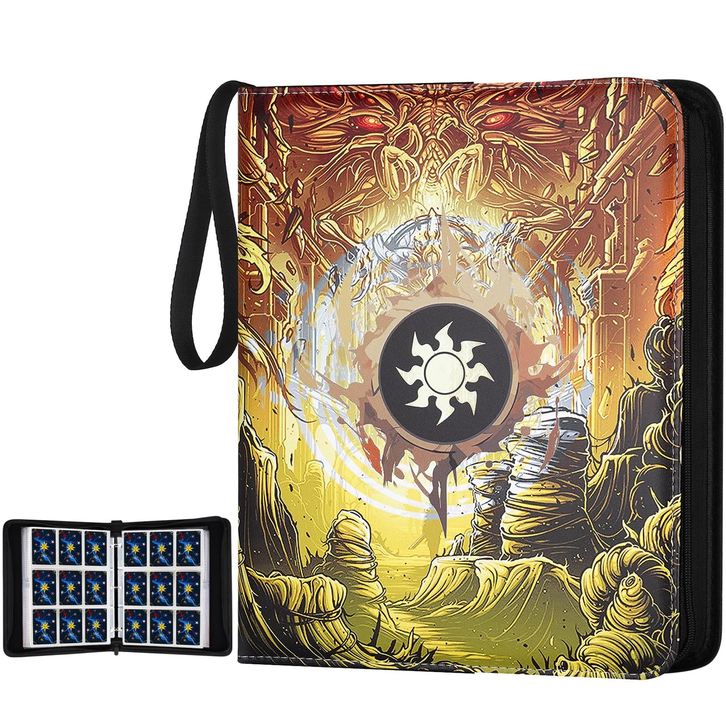 Trading Card Binder for MTG Cards  enhanced 9 Pocket Card Binder  720 Double Sided Pocket Collector Card Album for Standard Cards Card Collection Folder for YGO/PTCG/Game Cards (Yellow Print)