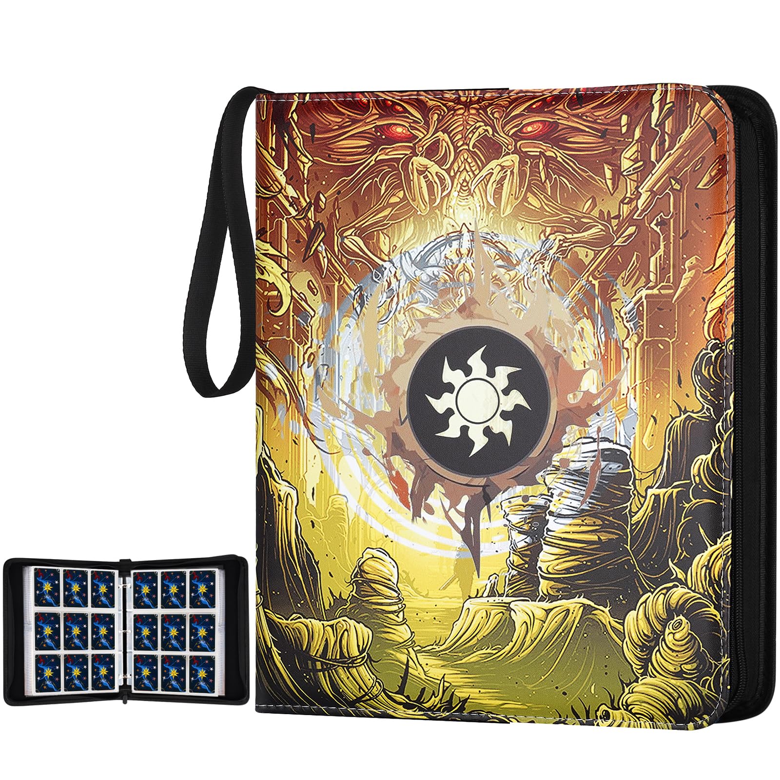 Trading Card Binder for MTG Cards  enhanced 9 Pocket Card Binder  720 Double Sided Pocket Collector Card Album for Standard Cards Card Collection Folder for YGO/PTCG/Game Cards (Yellow Print)