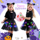 Teuevayl Black Cat Costume for Girls, 7 Pcs Kids Cat Costume with LED Light Up Tutu Skirt Cat Ears, Halloween Costumes for Girls