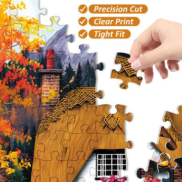 300 Piece Puzzle for mature-themed Pumpkin Cottage Puzzle for Kids Teen mature-themeds Interlock Perfectly Letter on Back Fall Harvest Country Jigsaw Puzzle Gifts for Halloween Christmas Family Games Lovers 20.5*15In