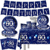 142 Pcs 60Th Birthday Tableware Set Decorations Sliver And Blue 60Th Happy Birthday Party Supplies For Men Women Birthday Tablec