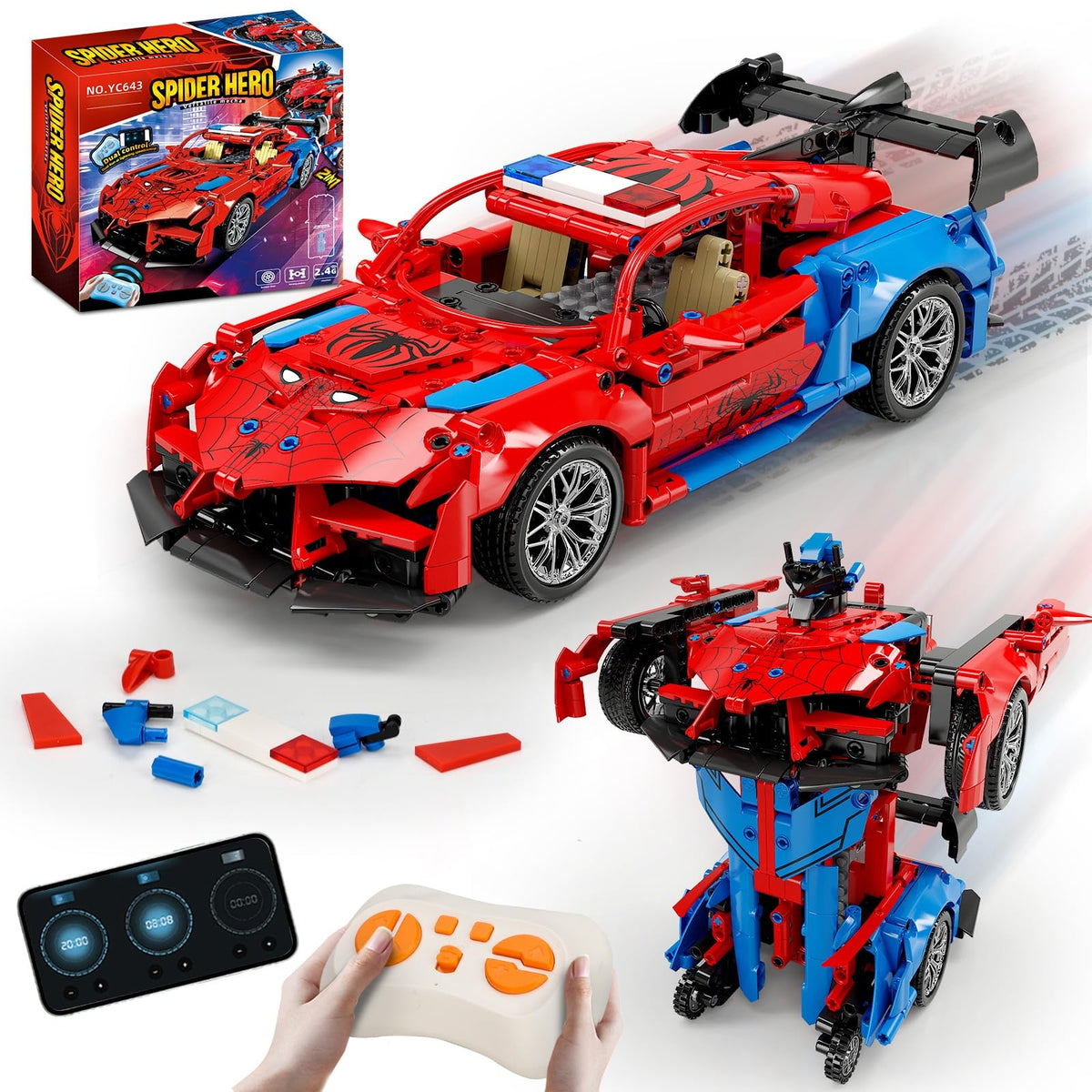 RC Car Building Kit 2in1 Remote Control Racing Car(694PCS) STEM Building Blocks Toy, Engineering Construction Set, Compatible 