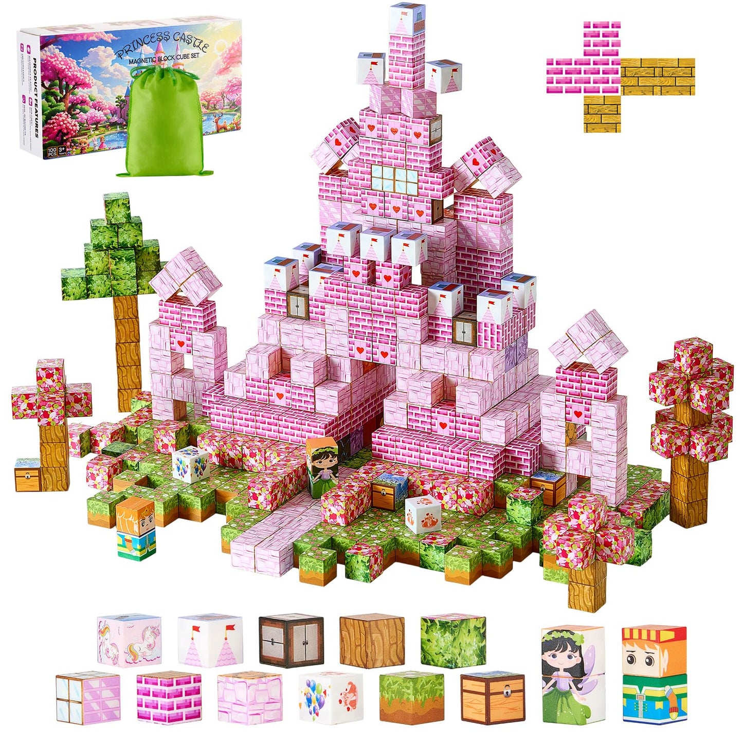 VEVOR Magnetic Blocks, 100 PCS Princess Castle Set, Magnetic Building Cubes for Kids, STEM Montessori Sensory Toys for Christmas