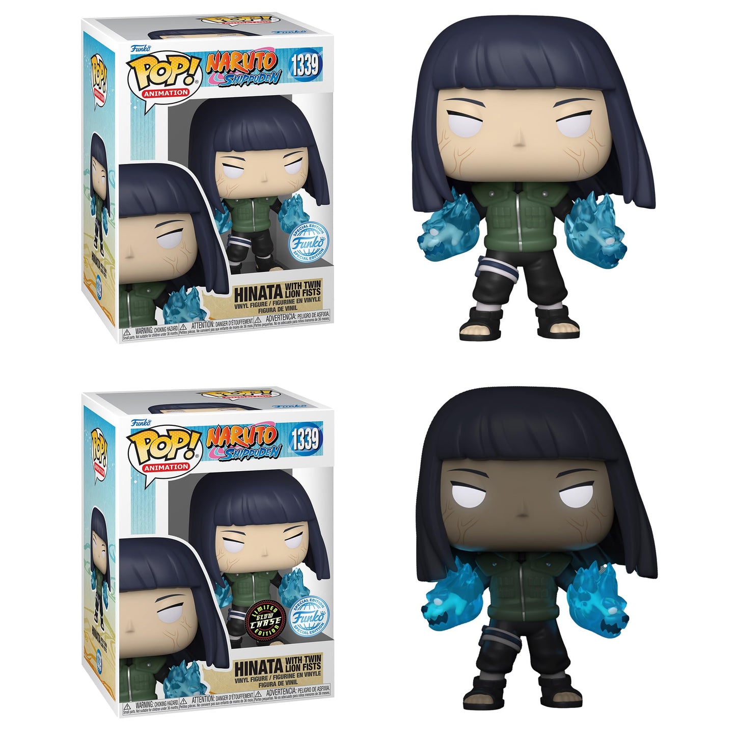 Funko Pop! Animation: Naruto Shippuden - Hinata Hyuga Byakugan Princess with Two Lion Fists Special Edition Multicolor limited availability Vinyl Figure #1339 (Chase Glow Bundle)
