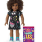 American Girl Truly Me 18-Inch Doll 112 With Brown Eyes, Natural Short Curly Dark-Brown Hair, Deep Skin With Neutral Undertones, Black Printed T-Shirt Dress