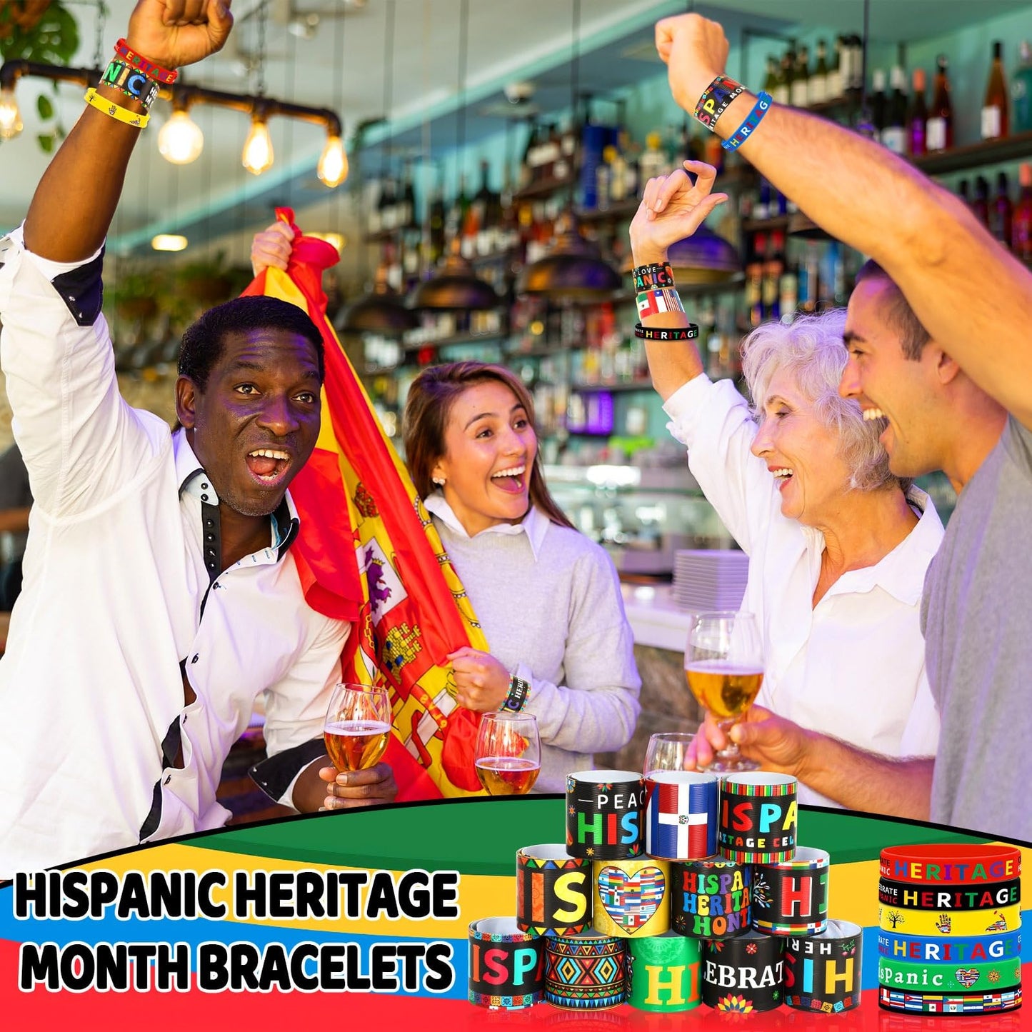 Junebrushs 50Pcs Hispanic Heritage Month Party Favors, Slap Bracelets And Silicone Wristbands Bracelets In Bulk For Kids Hispani