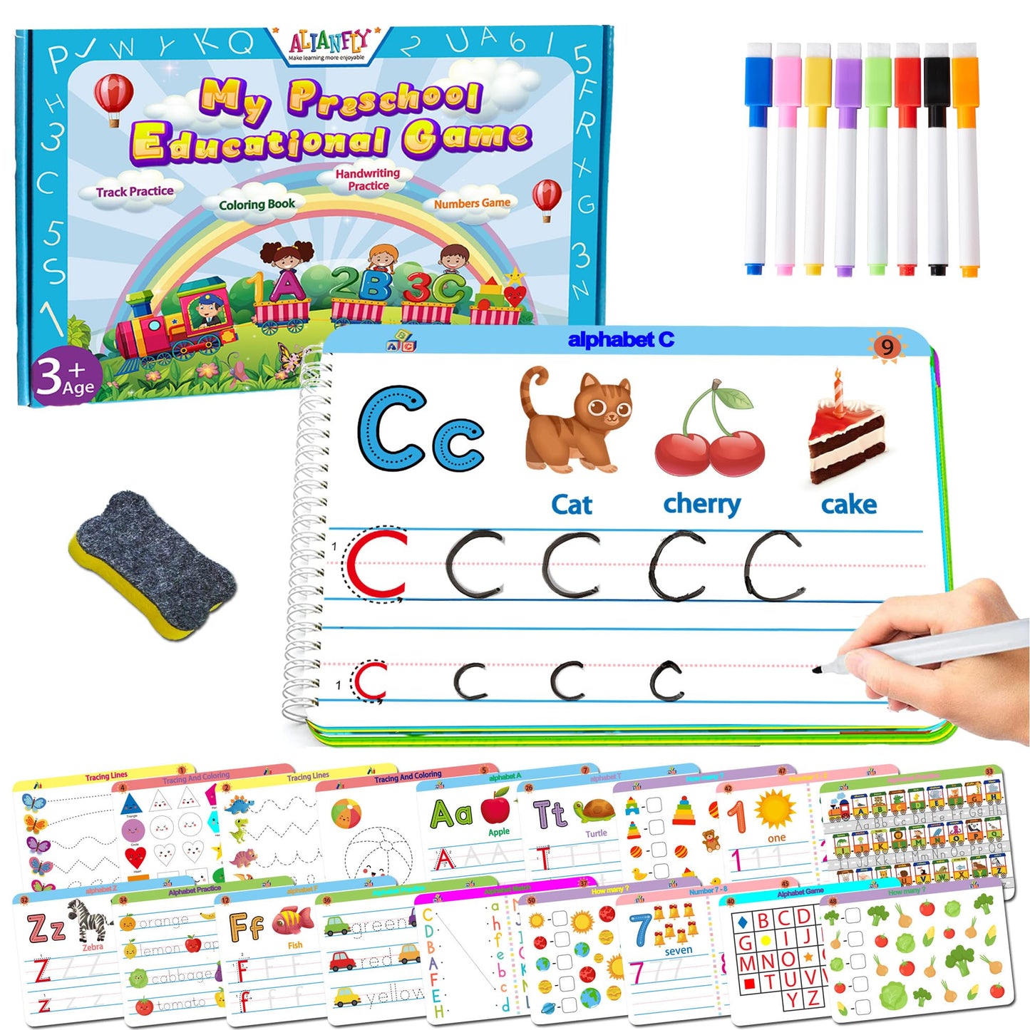 Alianfly Montessori Preschool Learning Tracing Workbook - Toddler Alphabet And Numbers Handwriting Practice Busy Activity Book D