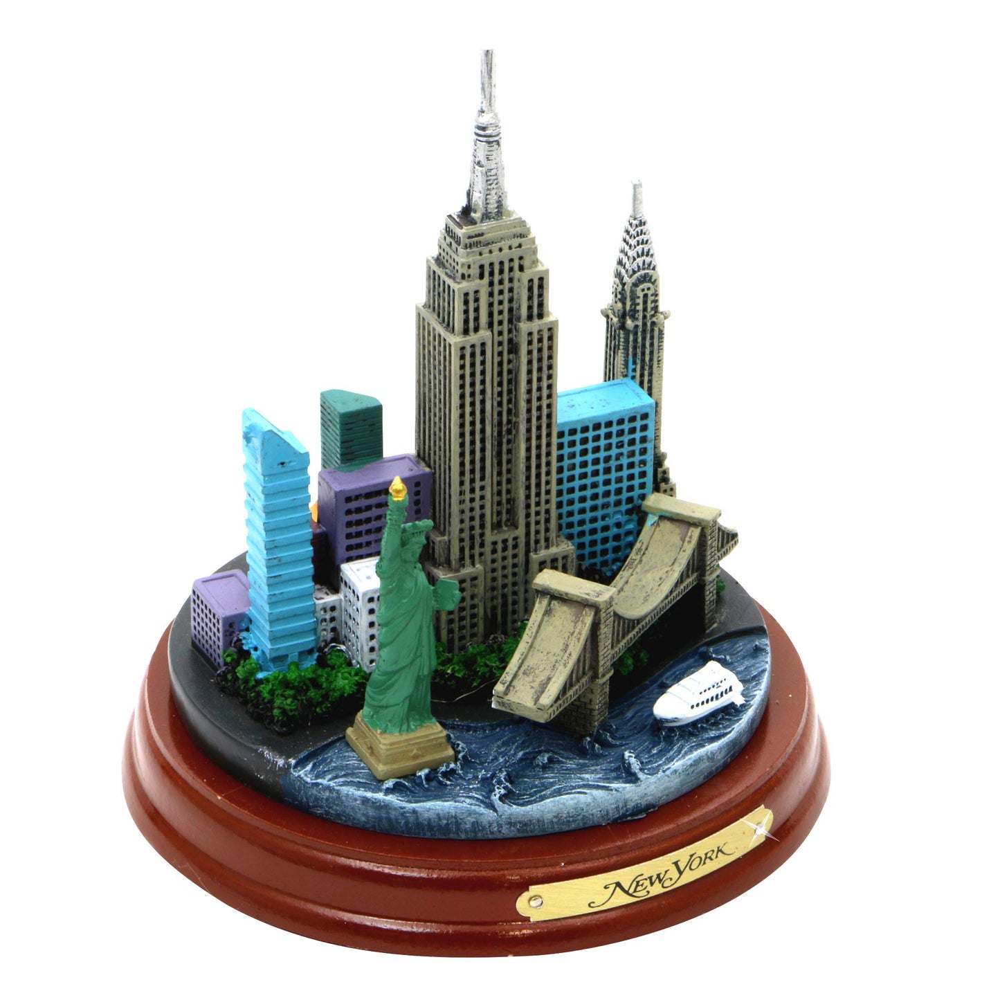 New York City Statue Model Nyc Skyline Architecture, Wooden Base, (4.5 In)